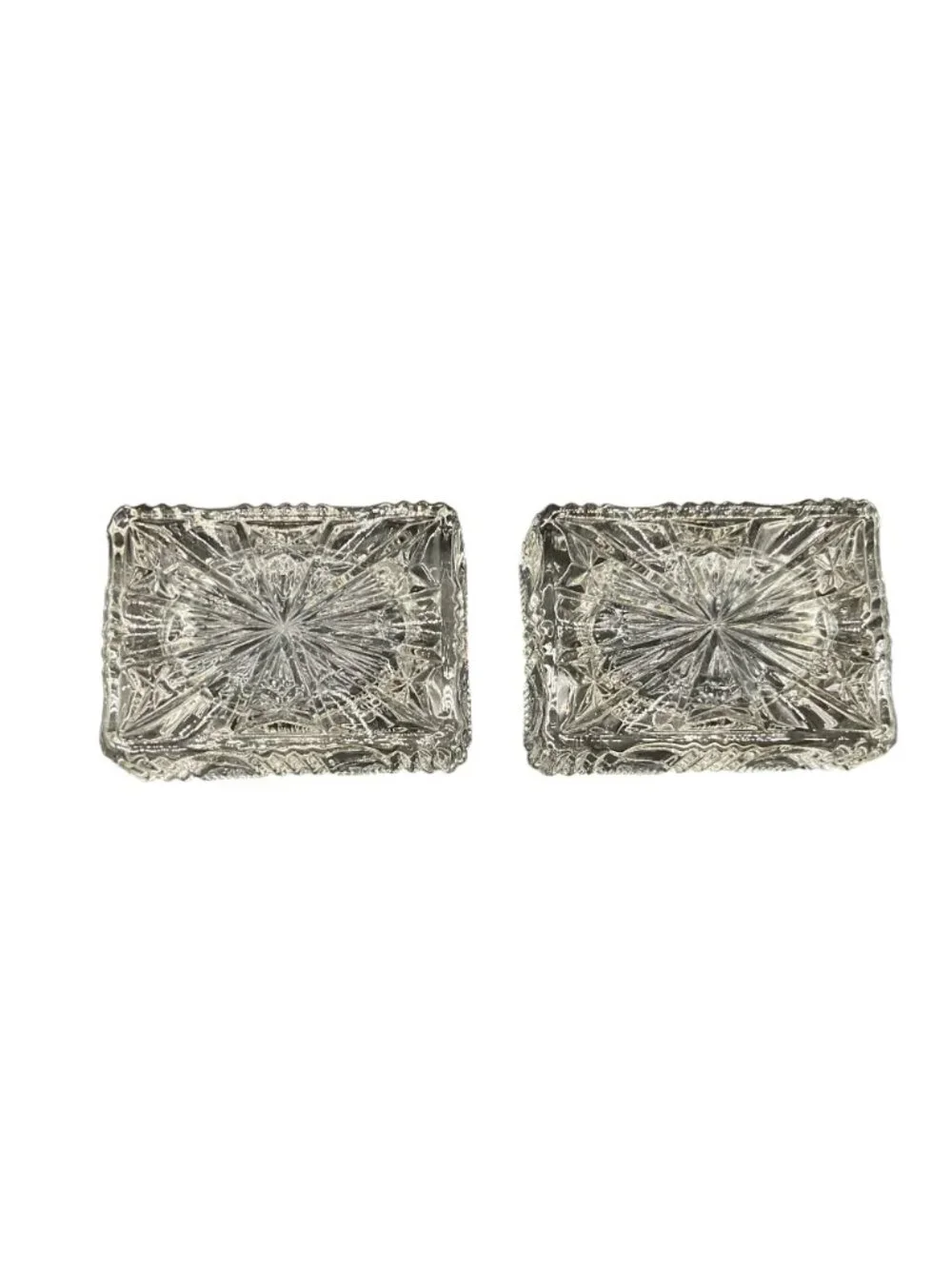 Vintage Crystal Cut Glass Square Salt Cellars 3